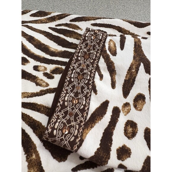 Alfred Dunner Vintage Animal Print Cream Brown Split Neck Woman’s Large Blouse - Picture 3 of 10